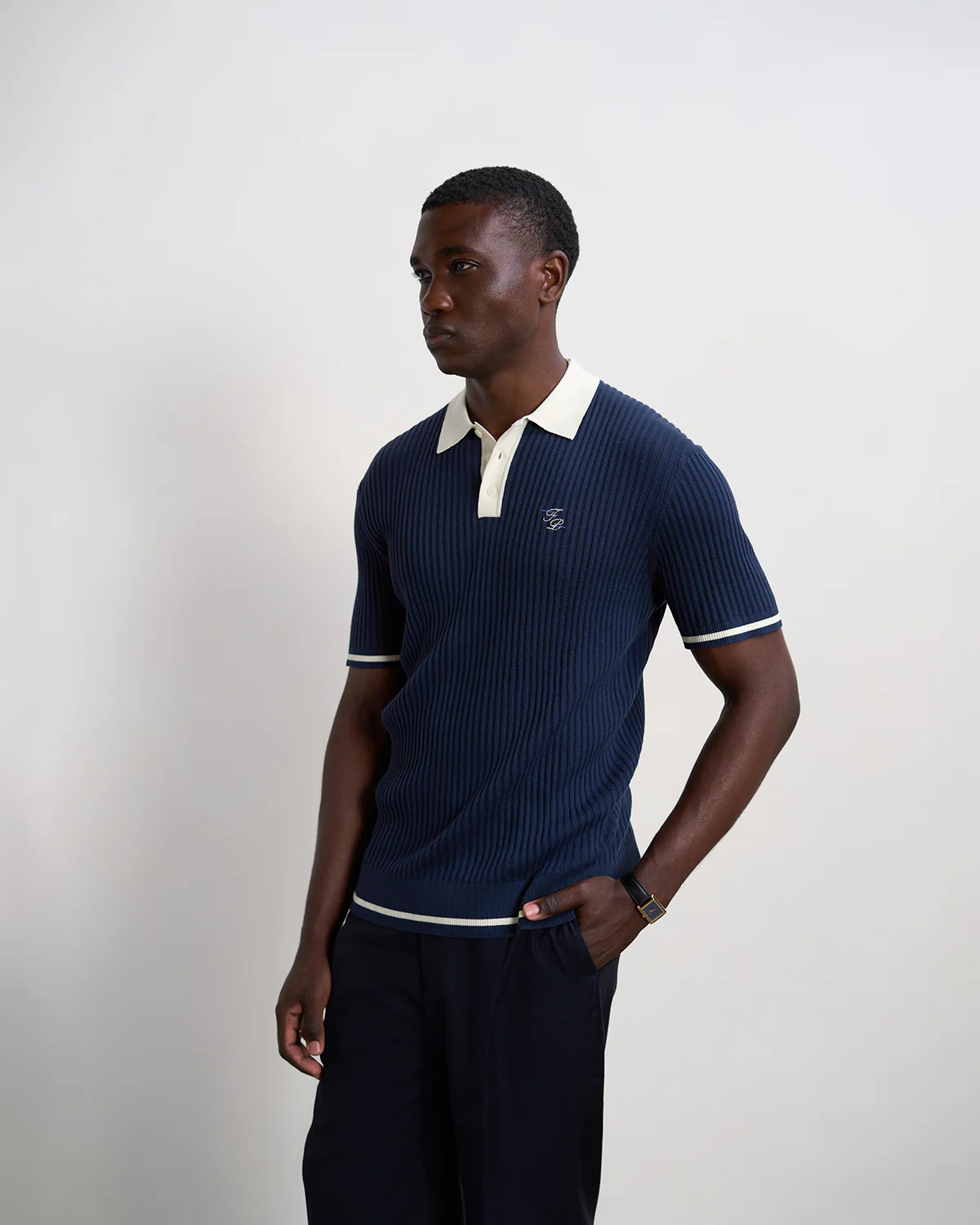 Fine Knit Polo Navy - Image 4