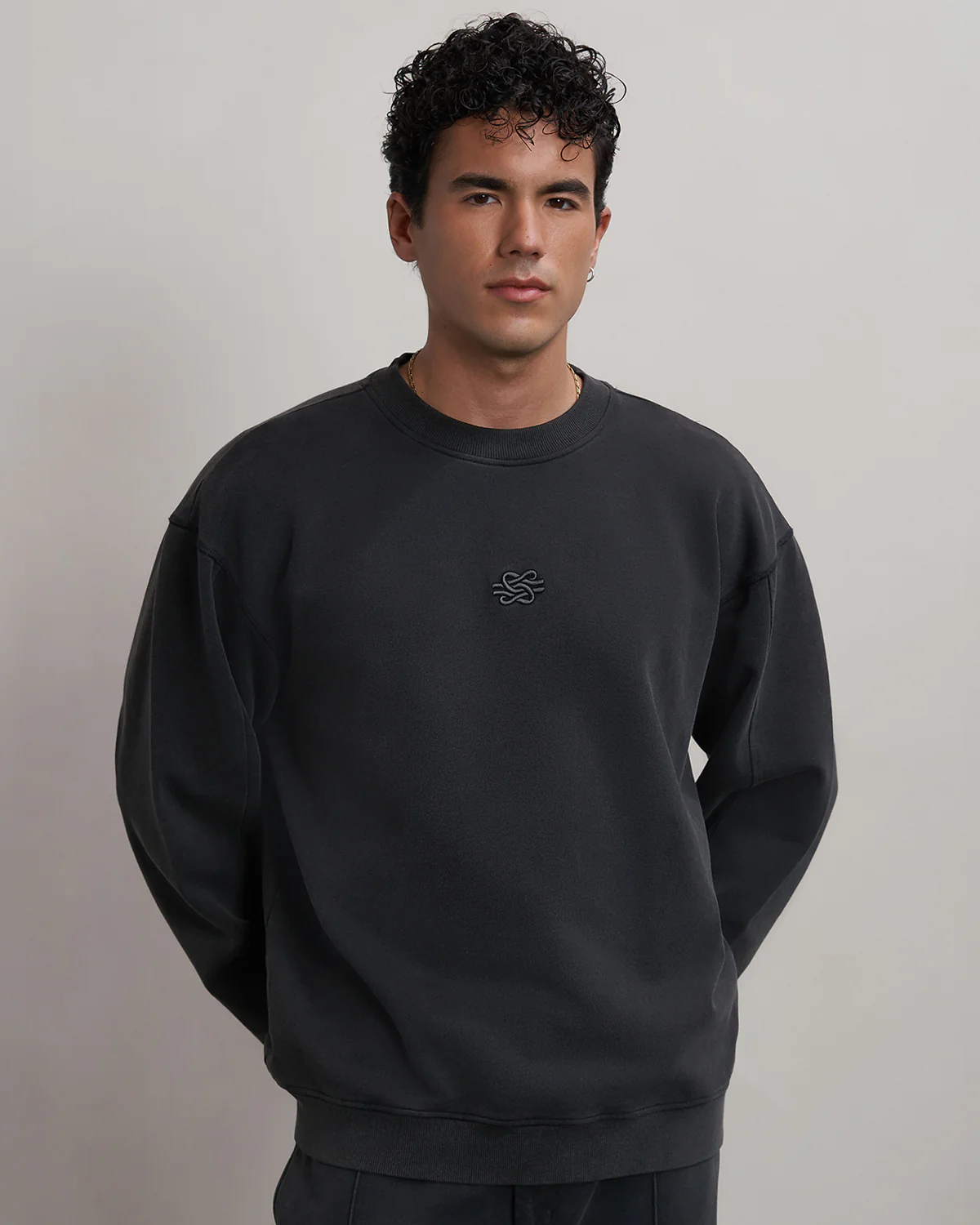 Sweatshirt Boxy Embroidered Vintage Black - Image 2